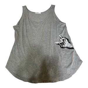OMSJ 100% Cotton Gray Women's Tank Top with Kitty Cat